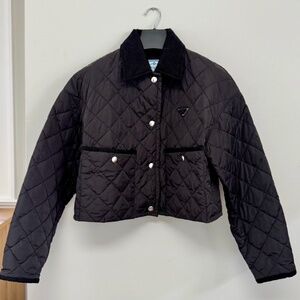 Prada Black Cropped Nylon Quilted Jacket [40]